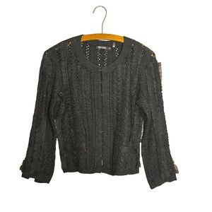 NWT NIC+ZOE Black Onyx Textured Ruffle Cardigan with Hook Closure, Size SP